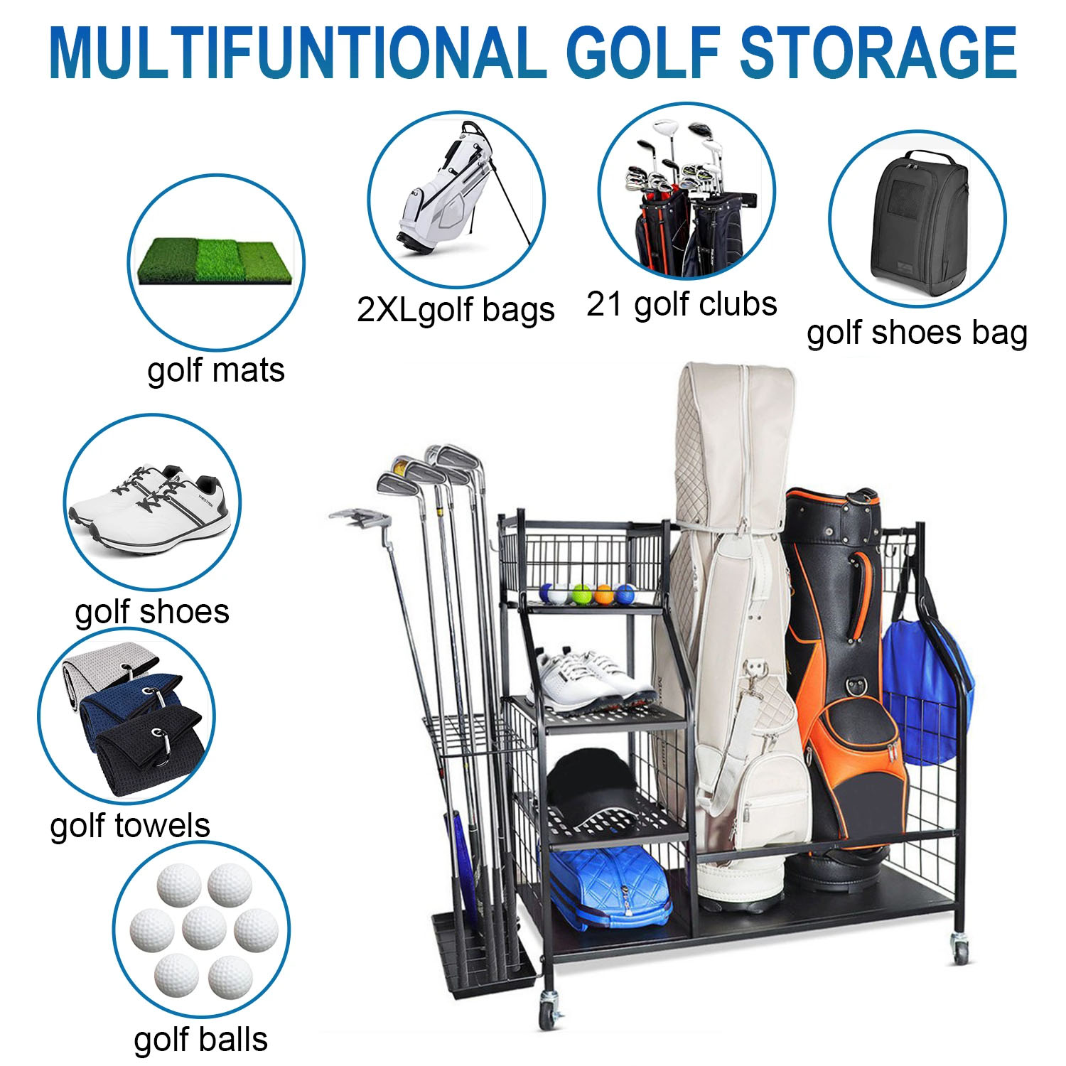 Golf Bag Storage Garage Organi - Sports Equipment Rack recension och pris